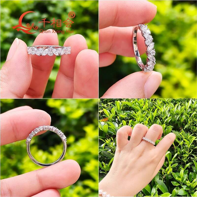 2*4mm marquise shape match round shape D VVS white moissanite half Eternity Band ring 925 Silver Rings Jewelry Engagement