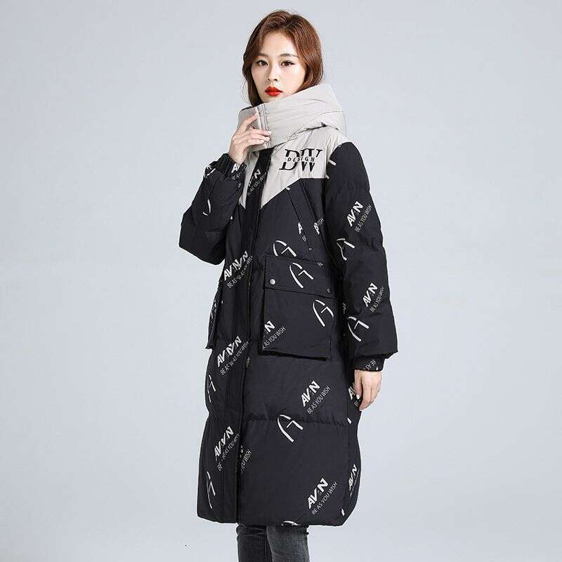 2025 Mid To Long Down For Women In , New Thick Warm Winter Clothing, Printed And Spliced Cotton Jacket