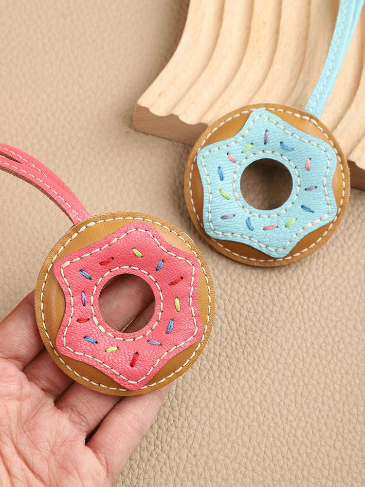 Handmade Donut Bag Pendant Genuine Leather Bags Keychain for Handbags Interesting Stylish Bag Accessories 250813
