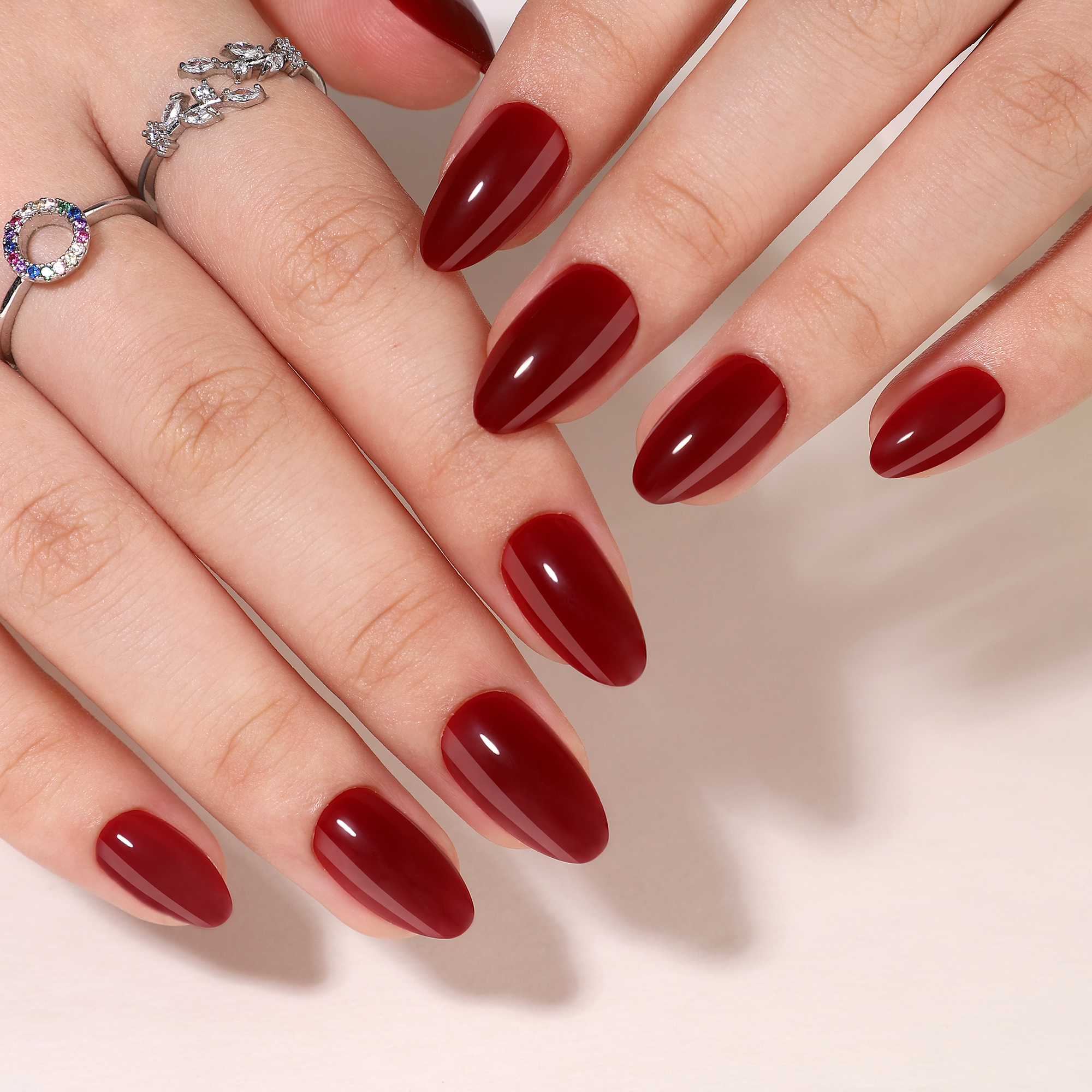 Burgundy Acrylic Gel Tips for Manicure Set Includes Adhesive + Variety Packaged Collection