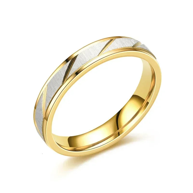 Fashion Stainless Steel Gold Color Wave Pattern Couple Ring Wedding Engagement Promise Jewelry Gift 250811