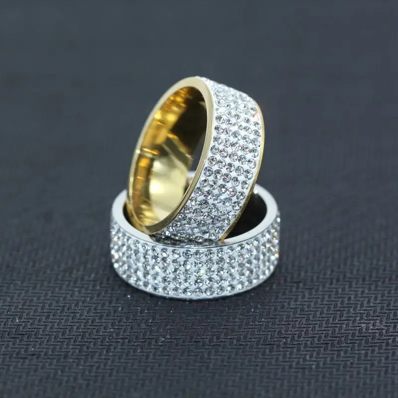 Women Men Stainless Steel Ring Crystal Rhinestone Wedding Engagement Ring Band Fashion Jewelry Size 7-12 250811