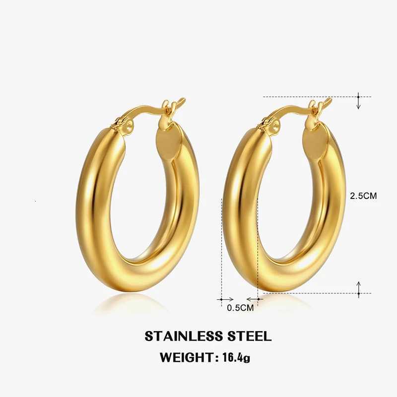 Classic Fashion Smooth Round Hoop Earrings For Women Stainless Steel 5mm Thick Ear Buckle Huggie Earrings Circle Vintage Jewelry XJ250814