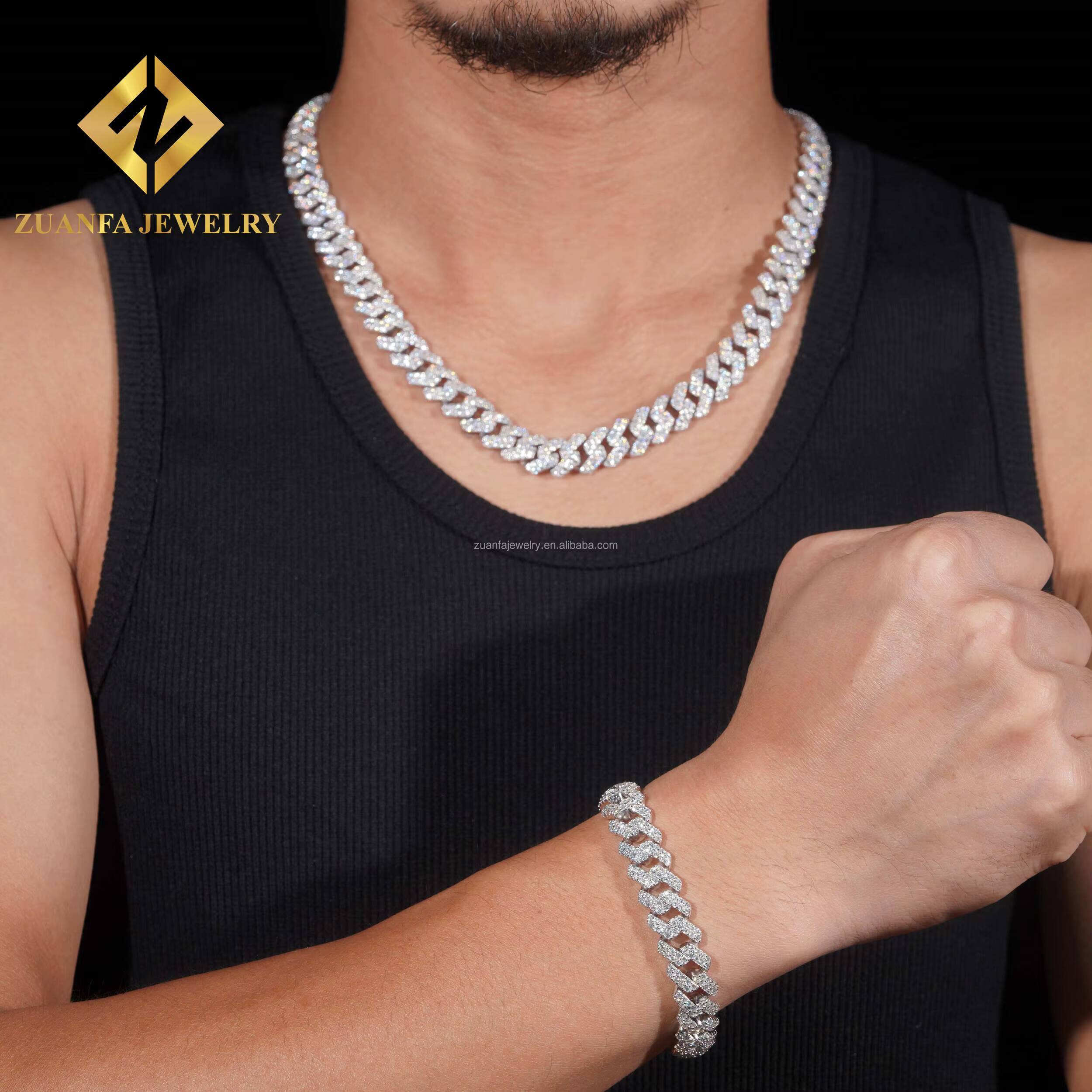 Hot Selling Fire Jewelry Buss Down Big Guy 12mm Iced Out Man Hip Hop Jewelry Pass Diamond Tester Moissanite Miami Cuban Link