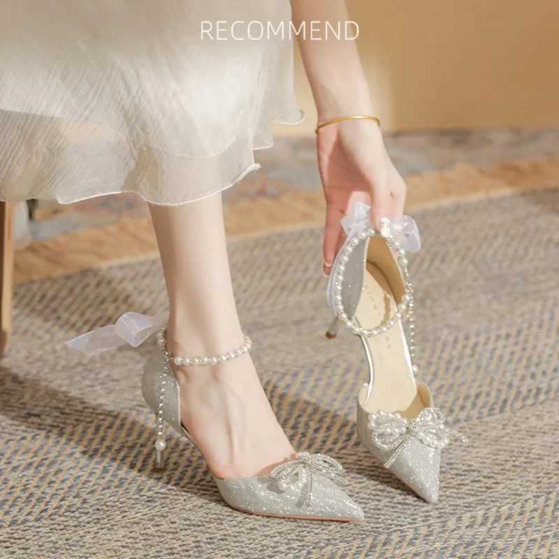 Briddal Wedding Shoes Women Pumps Crystal Bowknot Satin Sandals 2023 Summer Transparent Shoes High Heels Party Prom Shoes W250814