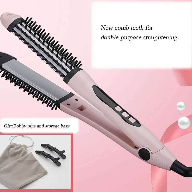 2-in-1 Curling and Straightening Comb Multifunctional Straightening Splint Hair Curling Iron Fast Heat Plate Rotating Roller W250814
