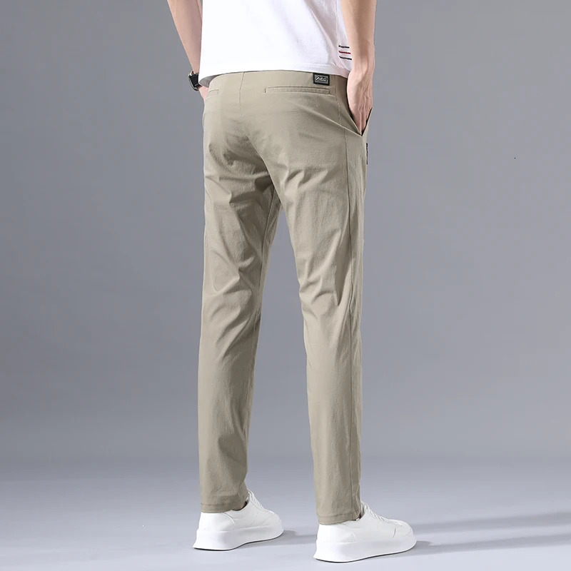 2025 Mens Casual Pants Slim Fit Stretch Classic Chino Trouser Male Elastic Korean Summer Dress Ice Light Thin Business 250808