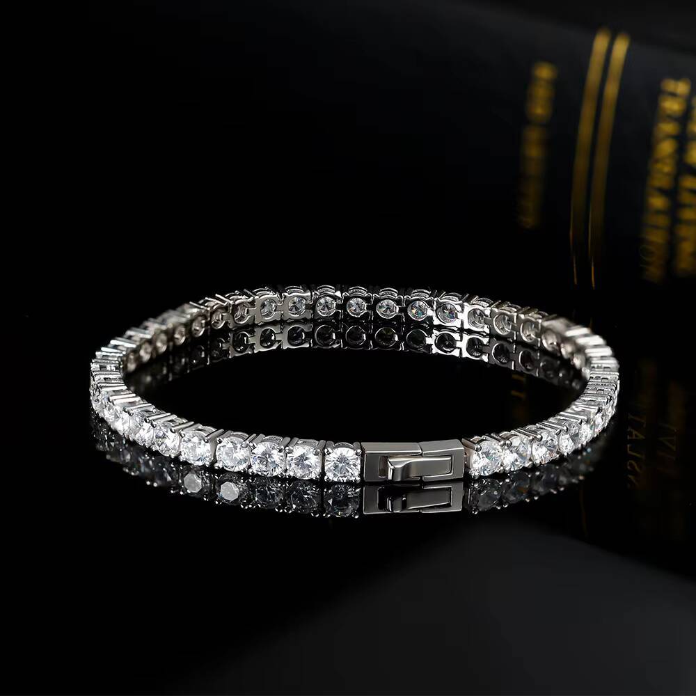 Grace Jewel Custom Sterling Sier Rhodium Plated 4.0mm Moissanite Tennis Bracelet with GRA Certifications