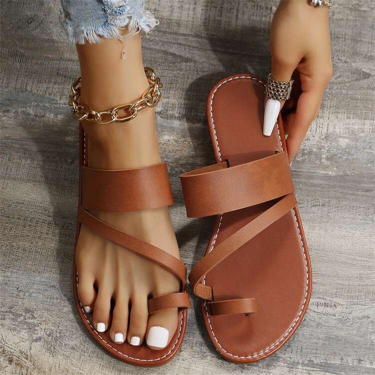 Toe Flat Ring Sandals for Women, Solid Color, Round Toe, Outdoor Wear, Designer shoe Plus Size, Beach Slippers ,