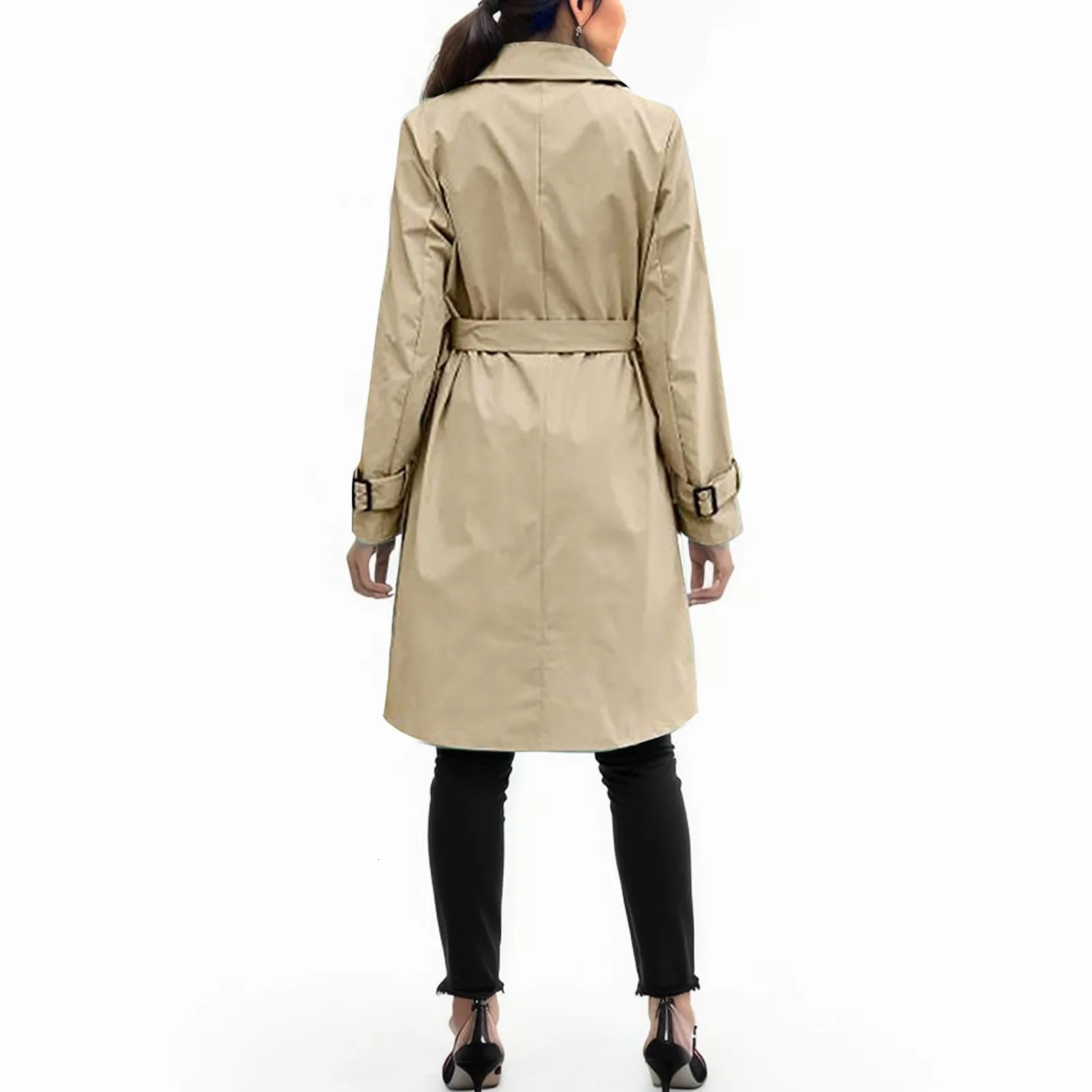 Fashion Women Trench Casual Solid Color Coat Adult Elagant Long Sleeve Lapel Neck Double Breasted Belted For Female 250805