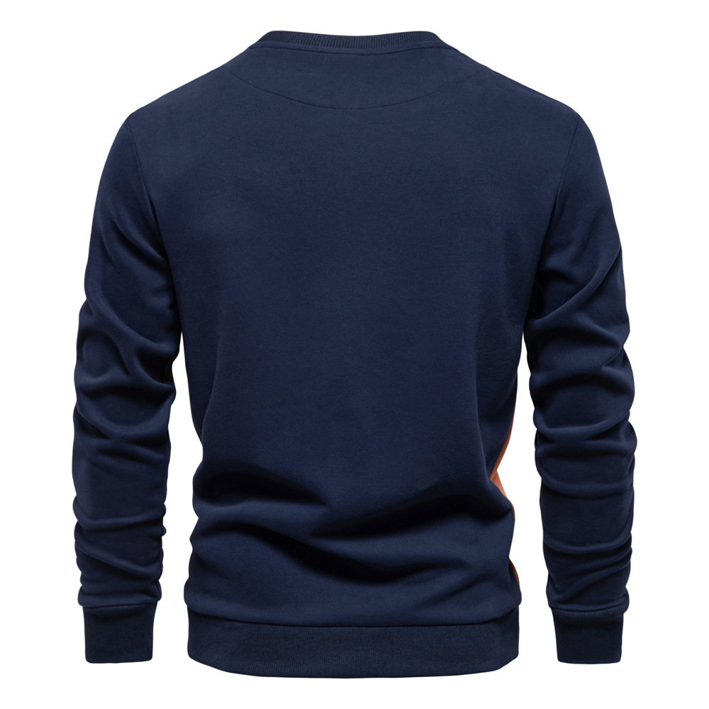 Men's Long Sleeve Patchwork Hoodie Slim Fit Casual Pullover Round Neck Sportswear Top European size: S-2XL