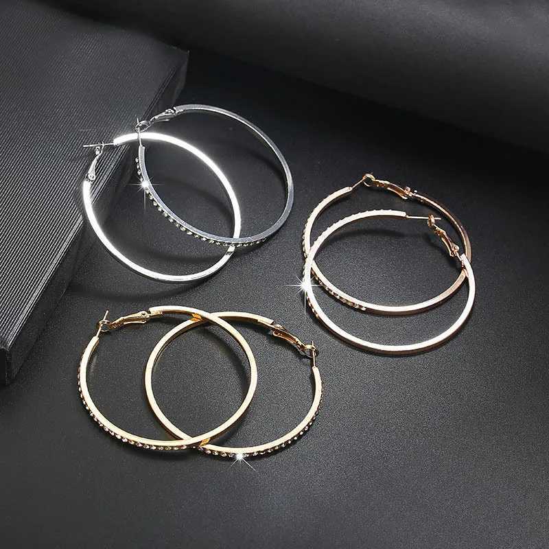 Fashion Hoop Earrings With Rhinestone Big Circle Earrings Simple Earrings Big Circle Gold Color Hoop Earrings For Women XJ250814