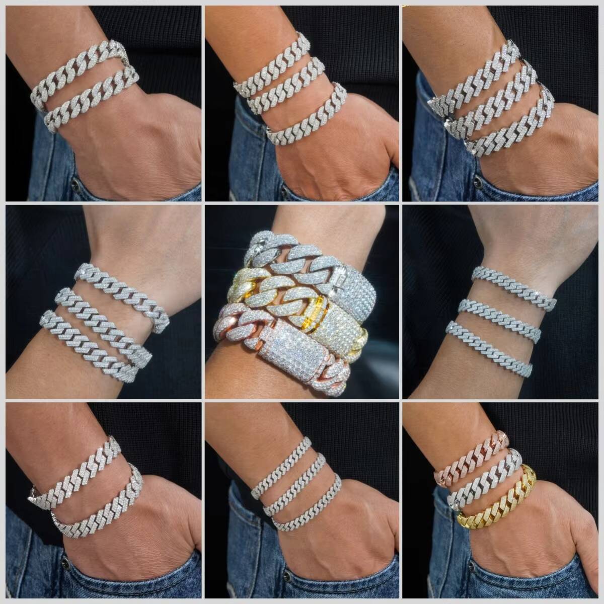 Shining Jewelry Pass Diamond Tester S925 6MM 8MM 10MM 12MM Iced Out Hip Hop Jewelry VVS Moissanite Cuban Link Bracelet Men