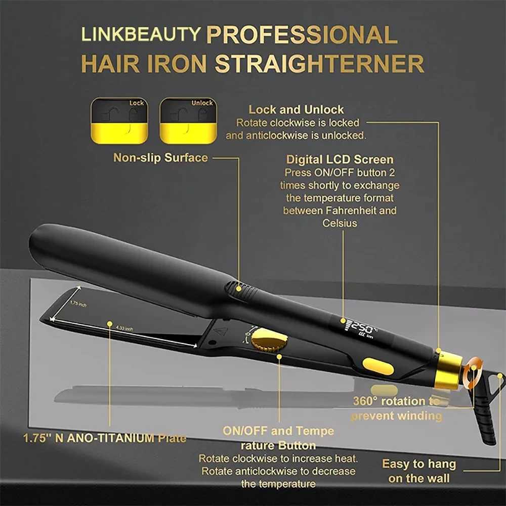 Max 250./480 Professional Hair Straightener with Negative Ion Generator Ceramic Coating Wide Plates LCD Flat Iron MCH Heating W250814