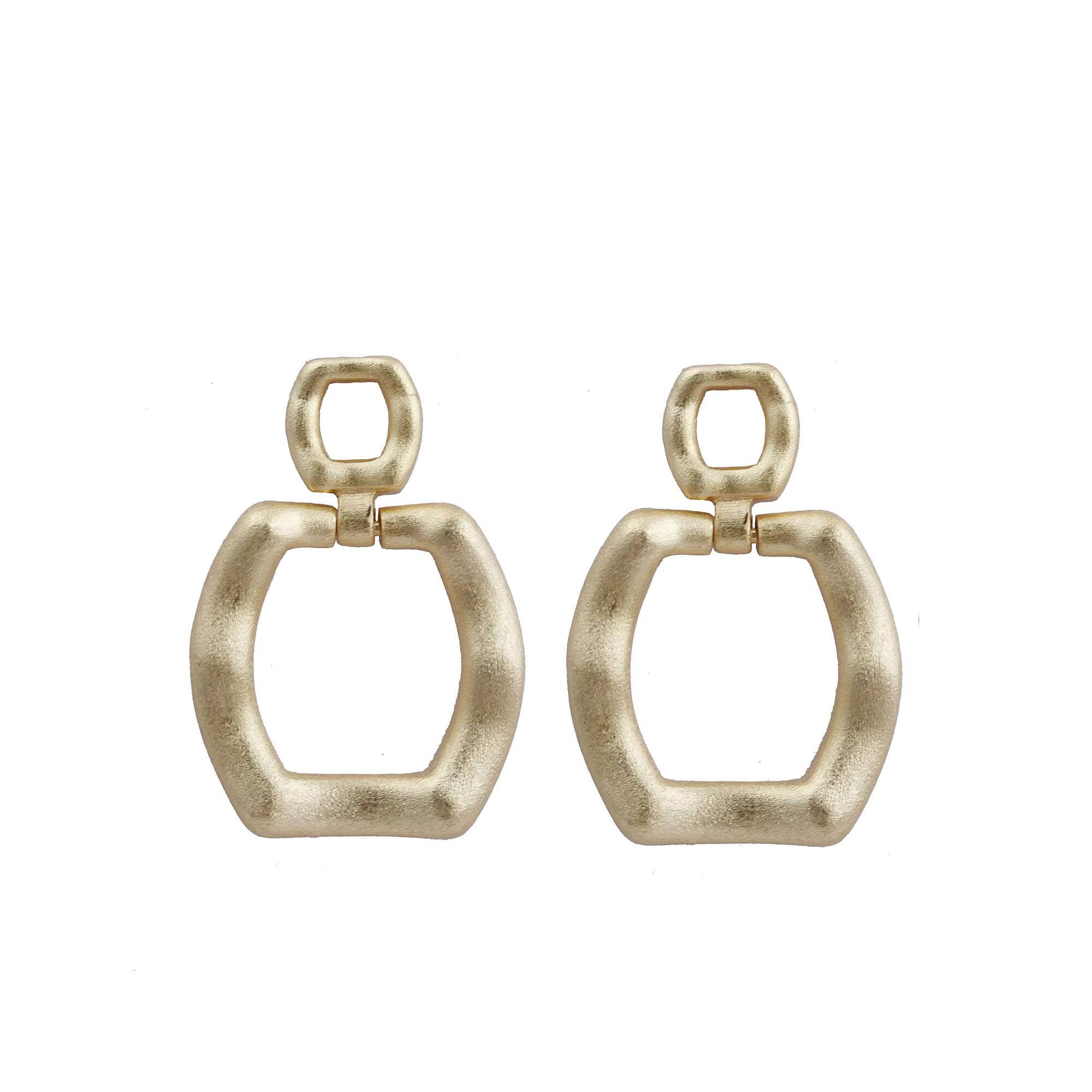 Hammered Design Twisted Link Designer Hoop Gold-Plated Fashion Exaggerated Earrings