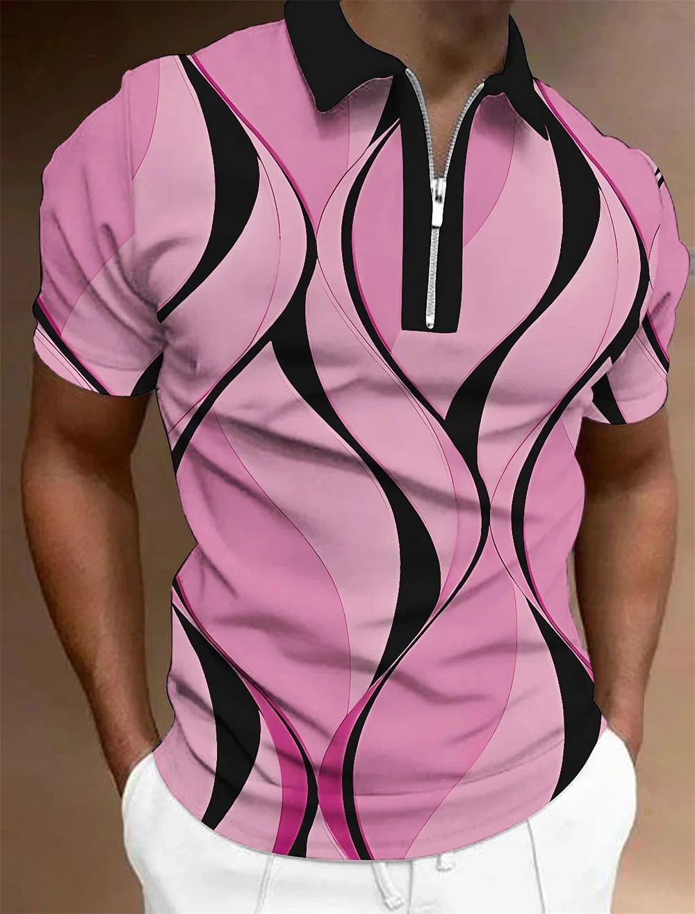 Mens Zip Polo Lapel Polo Shirt Golf Shirts Graphic Prints Geometry Linear Turndown Short Sleeves Zipper Clothing Tops er 250813
