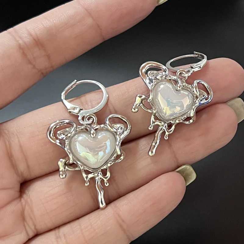 Simple Silver Color Star Earrings for Women Opal Stone Heart Hoop Earrings Punk Y2K Cute Daily Wear Jewelry Party Gifts XJ250814