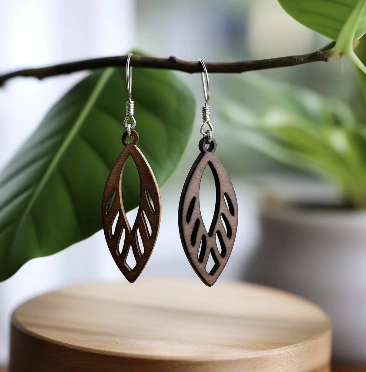 Splicing High-Quality Hook Loop Exaggerated Wooden Earrings