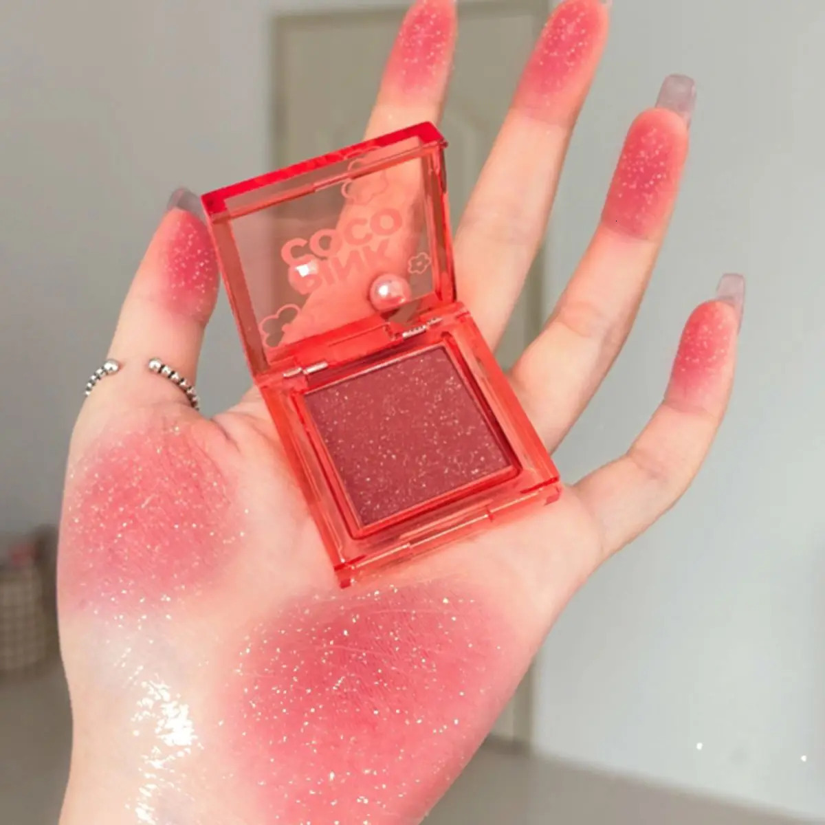 PINKCOCO fine shimmer soft mist tipsy blush single color natural fine shimmer eye shadow blush one plate for multiple uses 250813