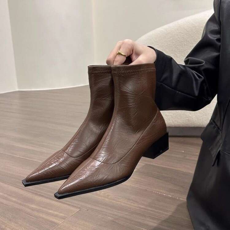 Pointed Toe Short for Women New 2025 Autumn Winter Women's Fashion Chunky Heel Slim Niche Design Single Boots
