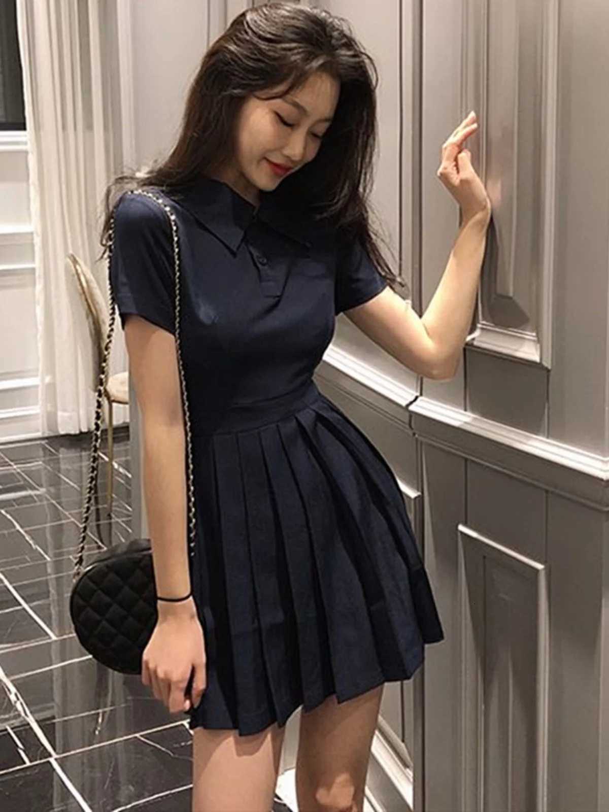 Hebe Sle Retro Collar Little Black Dress Women Sweet And Spicy Waist Cinching Summer Or T Sve High Waist A-Line Dress XJ250814