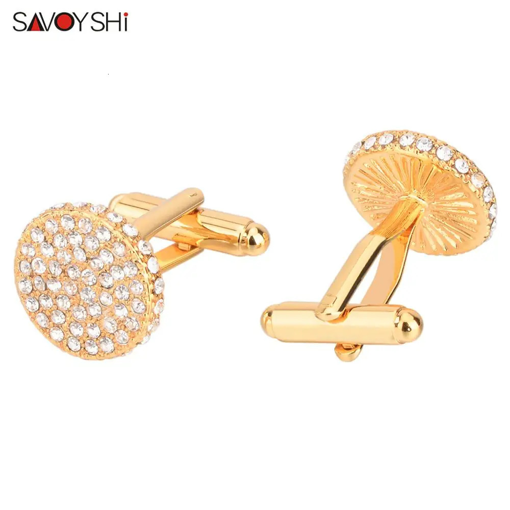 SAVOYSHI Shirt Cufflinks for Mens Cuffs High Quality Round Crystals Cuff links Gift Male Jewelry Free Engraving Name 250812