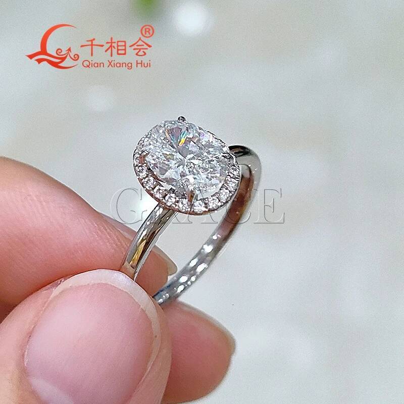 2ct Oval Shape Halo Ring Band 7*9mm 925 Sterling Silver D Color VVS Moissanite Diamond Ring Jewelry Gift for Dating Wedding