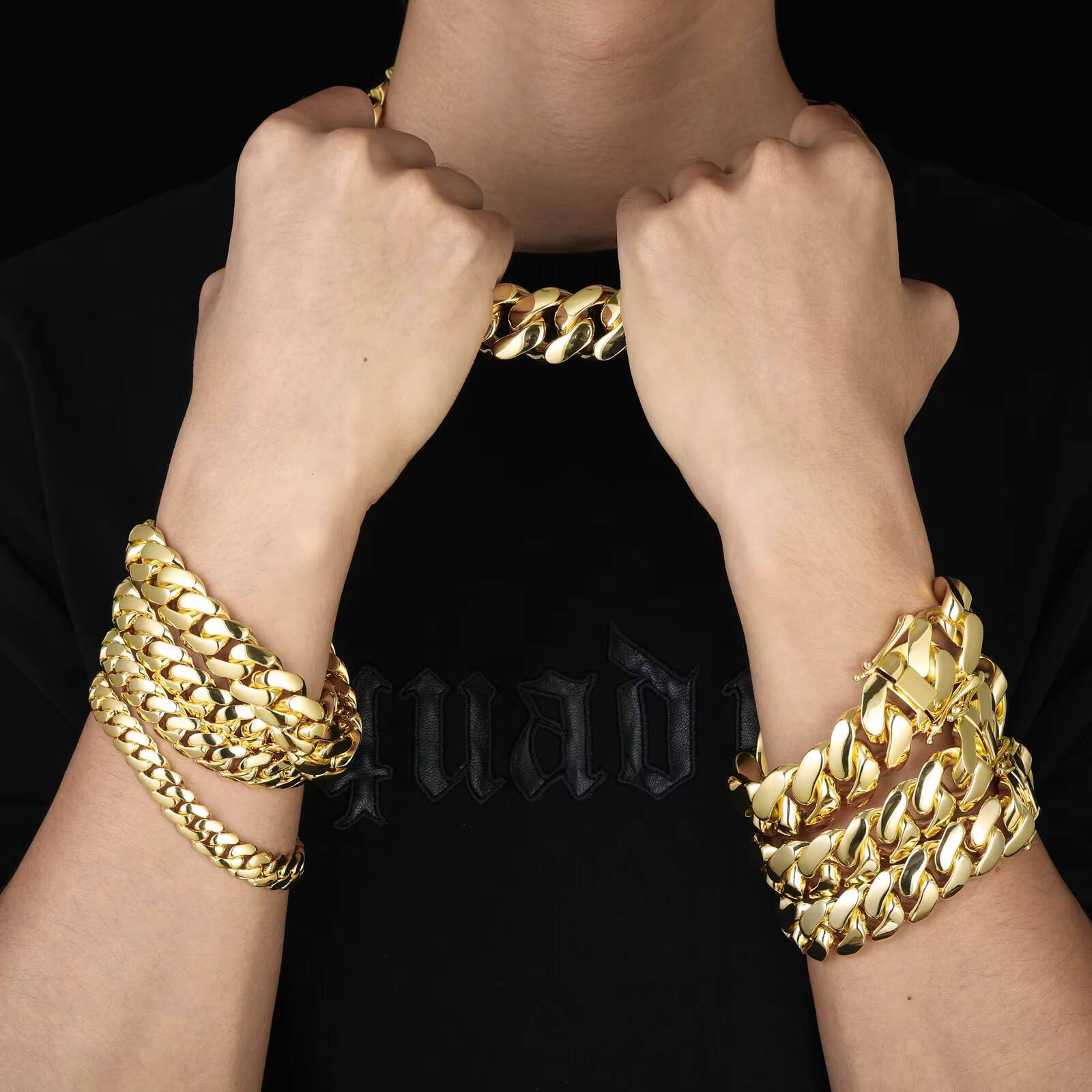 Cubana Luxury Wholesale Hip Hop Jewelry 14K 18K Gold Plated Miami Cuban Link Chain Bracelet Heavy Solid Custom Fashion Man Women
