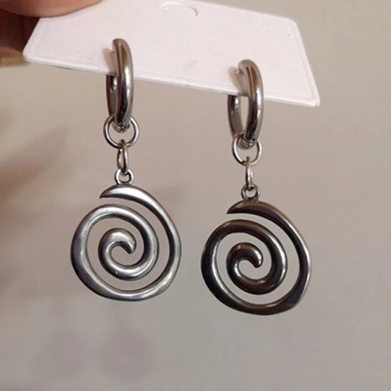 Grunge Jewelry Stainless Steel Swirl Earrings Cool Korean Charms Hoop Earrings for Women Goth Fashion Accessories Cute Punk 250812