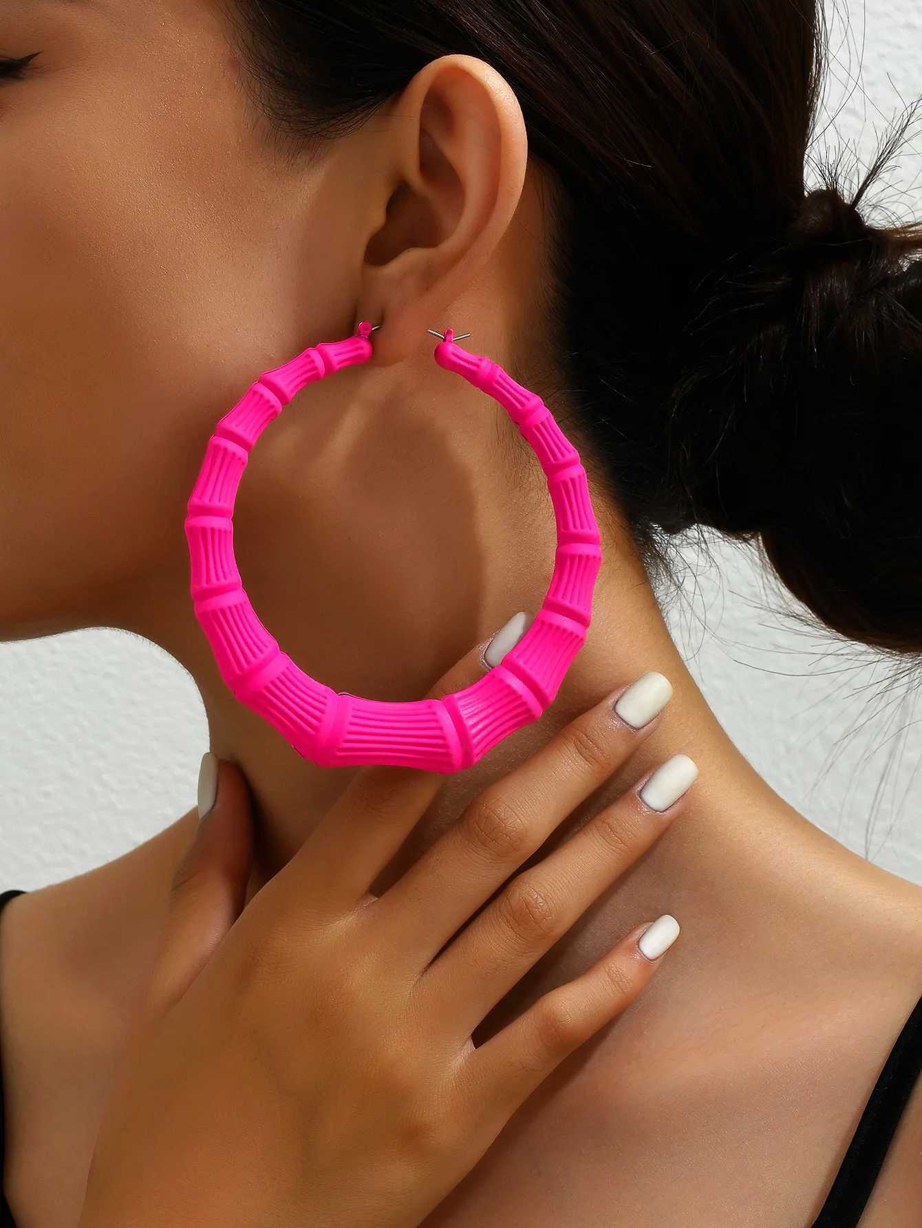 Punk Gold Silver Color Bamboo Hoop Earrings for Women Geometric Big Round Circle Exaggerated Design Hip Hop Party Jewelry XJ250814