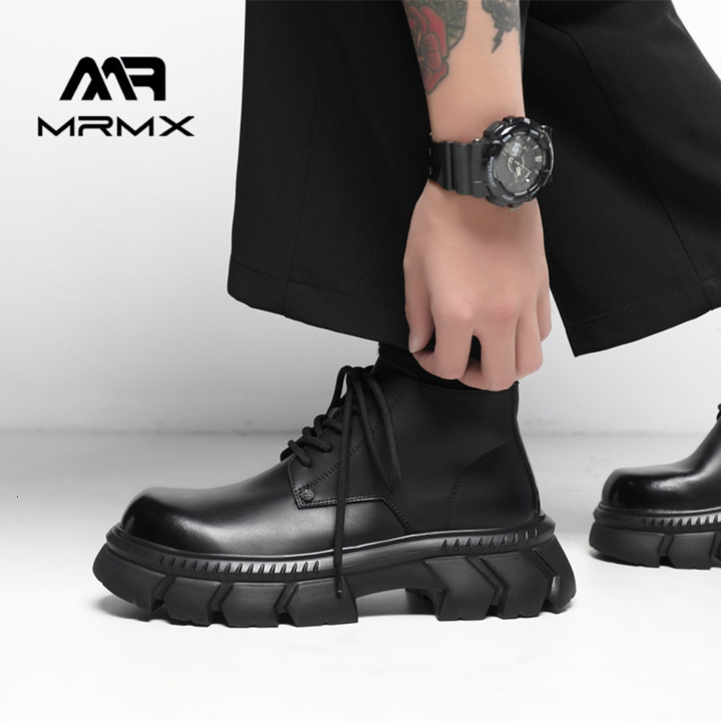 Men's Leather 2025 New High-top Derby Shoes British Style Versatile Black Thick-soled Height-increasing Casual Martin Boots