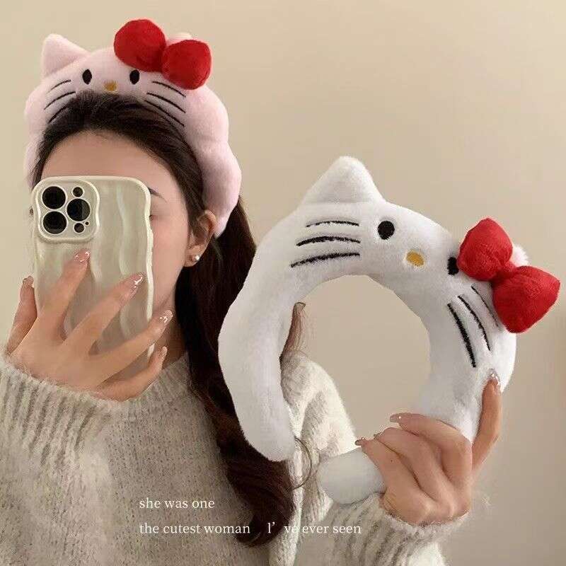 Plush Headband - Wide Soft Hair Band for Women with Bow (Pink/White) | Nuo Han Official Brand