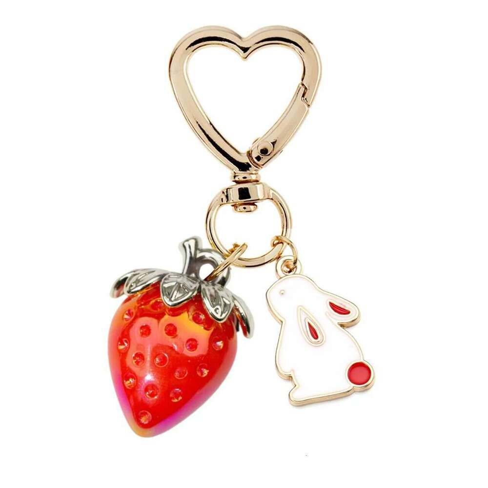 New Cute 3D Sweetheart Strawberry Keychain Ins Style Creative Bag Key Ring Rabbit Pendant