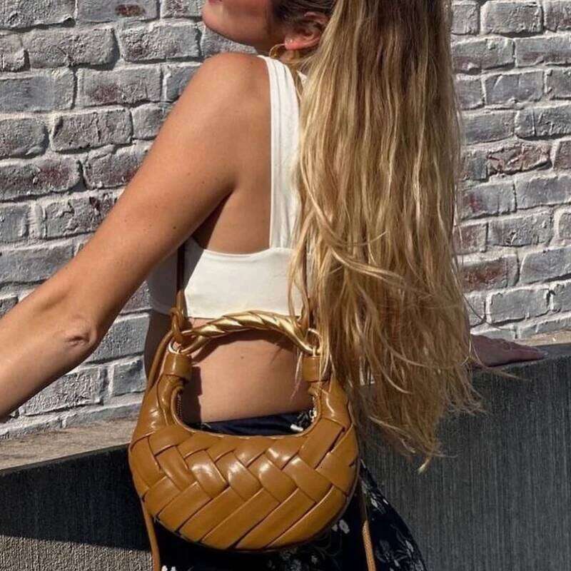 Classic Half Moon Bags For Women Designer Handbag And Purse 2025 New In PU Metal Top Handle Cross Braided Wrist Shoulder