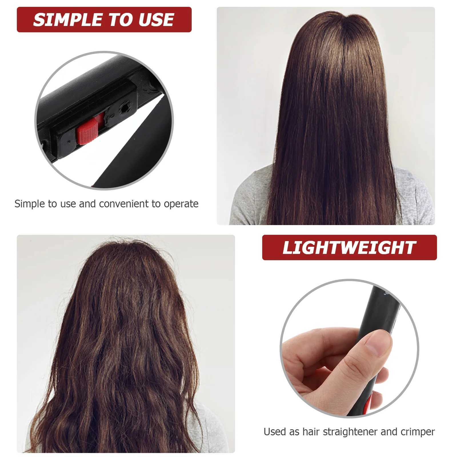 Portable Electronic Hair Straightener Curler Travel Hair Crimper Mini Hair Crimping Styling Iron with Chinese Flat Plug (Black) W250814