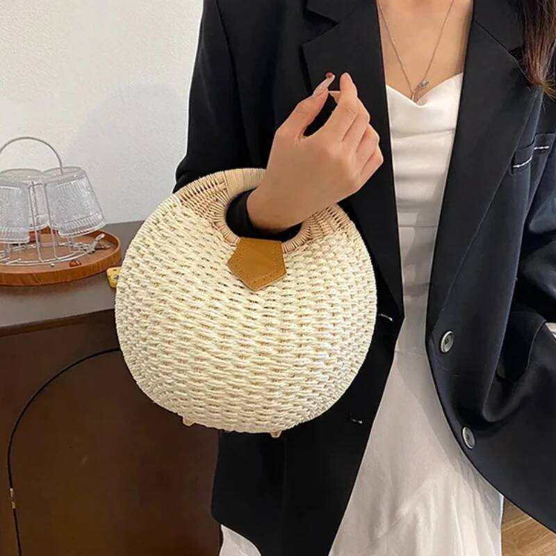 Casual Straw Woven Spherical Top-Handle Bags Retro Personality Fashion Popularity High Quality Handbag for Women Summer New high-quality