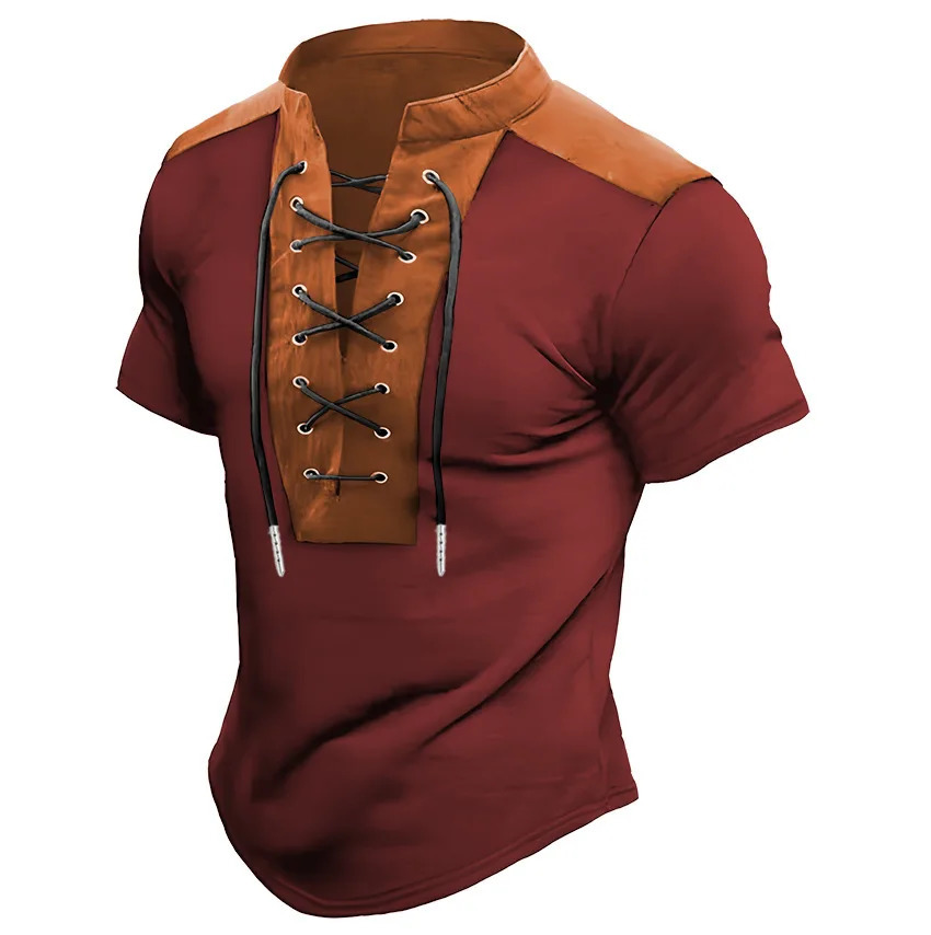 2025 Europe and the United States mens summer short-sleeved round neck T-shirt drawstring decorative POLO shirt top 250813