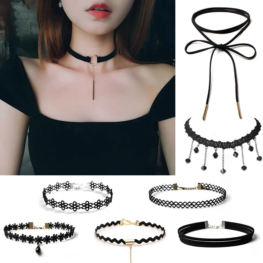 Goth Black Velvet Choker Necklaces Gothic Style Rope Women Neck Decoration Chocker Jewelry on Girl Accessories 250811