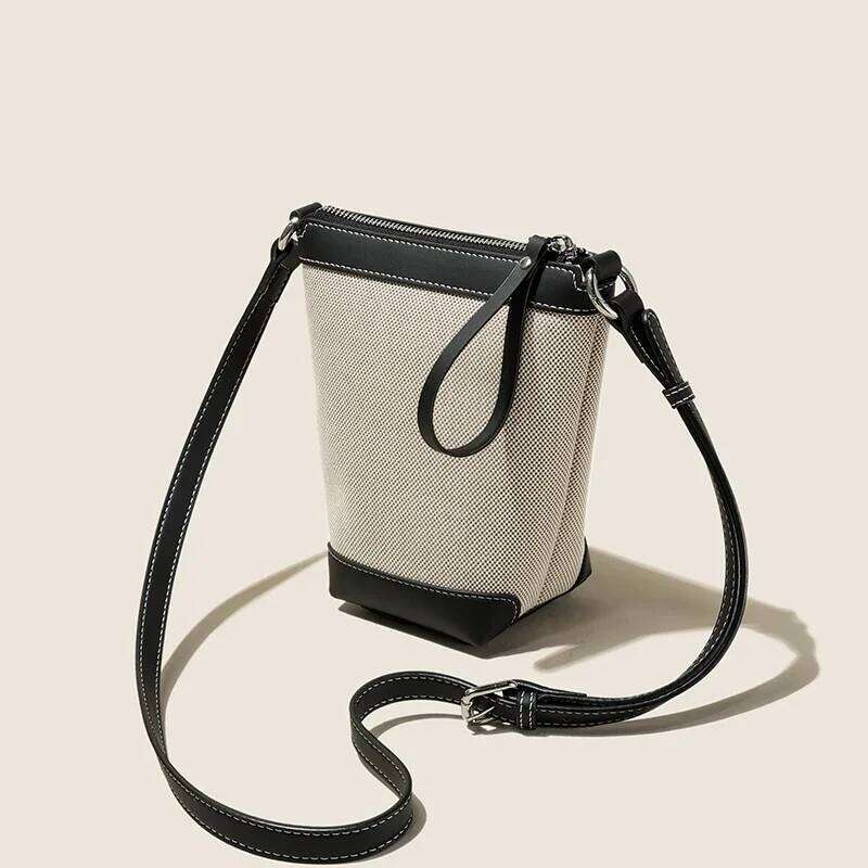 City Bag 2024 Genuine Leather Canvas Crossbody Women's Bucket Autumn Winter Ladies Designer Brand Lightweight Small Bag