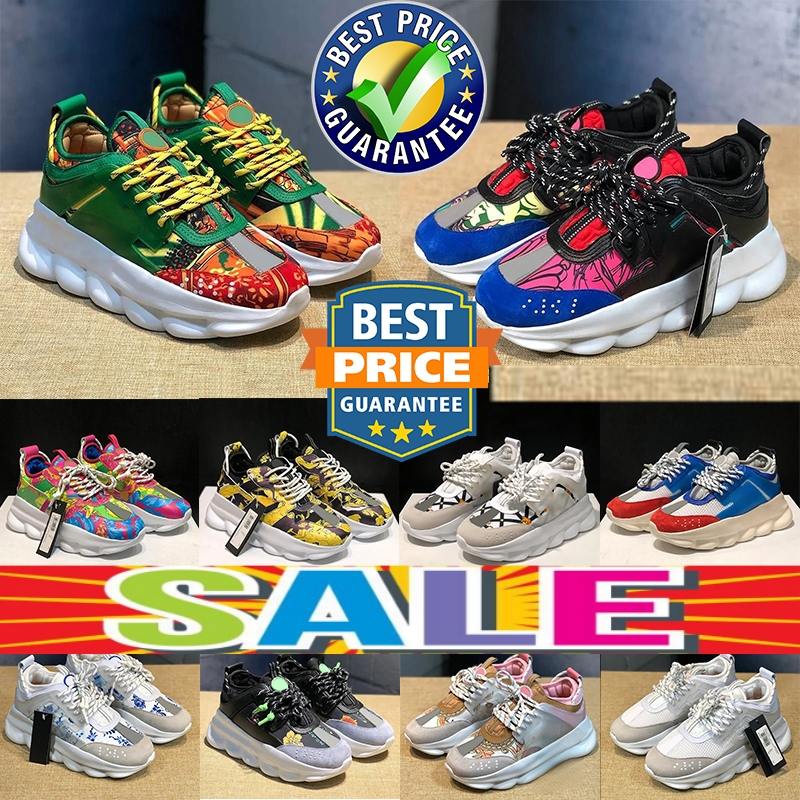 Designer Reaction men women shoes Chain Rubber Triple Black White Gold Red Brown Blue Printed fabric mens casual trainers platform sneakers 36-45