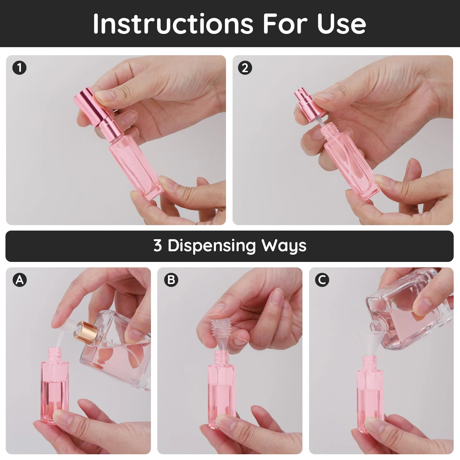 5pcs3 accessories 10ml mini refillable perfume bottle with 5 spray bottles 1 funnel 1 spring-loaded straw and 1 dispenser 250813