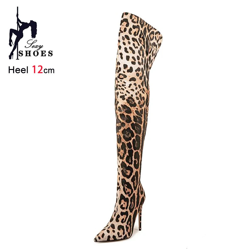 Purple Gradient Leopard Print Long Boots Women Thigh High Elastic Socks Boots 11CM Stiletto Over-the-Knee Spring Autumn Shoes 250812