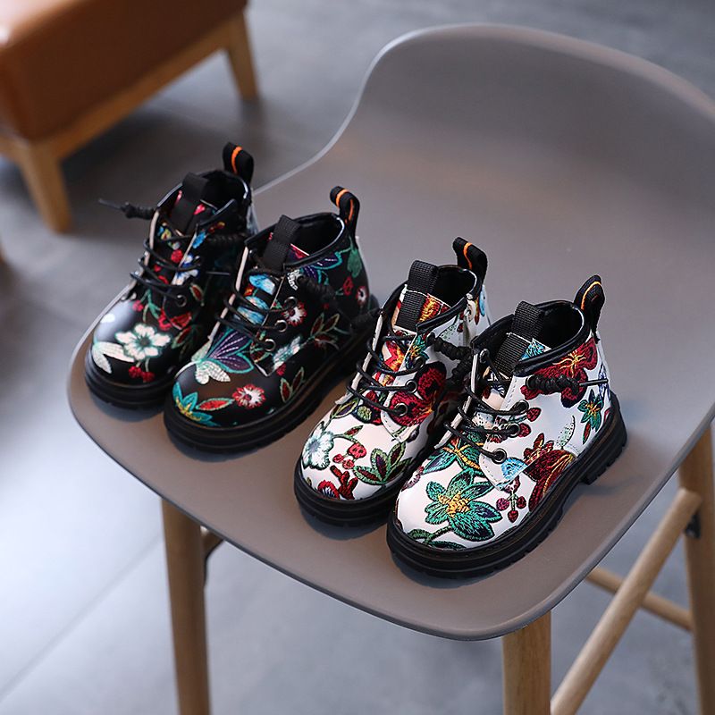 Toddler Kids Boots Girls Boys Flower Print Boots Baby Soft Bottom Boot Children Kidsnest Autumn Winter Fashion Shoes 1-6 Years Size US5.5C-US12.5C