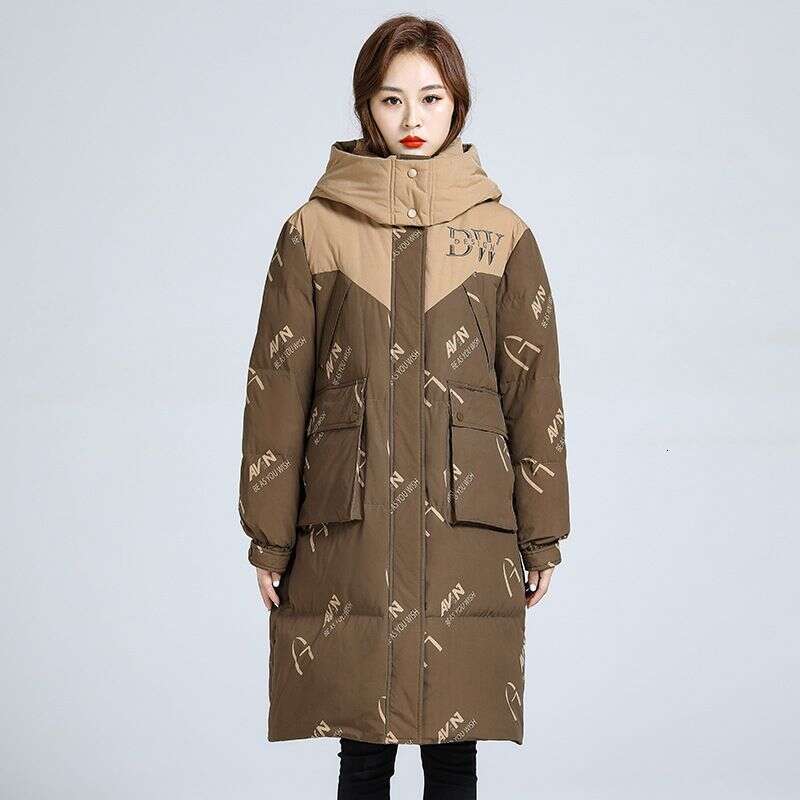 2025 Mid To Long Down For Women In , New Thick Warm Winter Clothing, Printed And Spliced Cotton Jacket