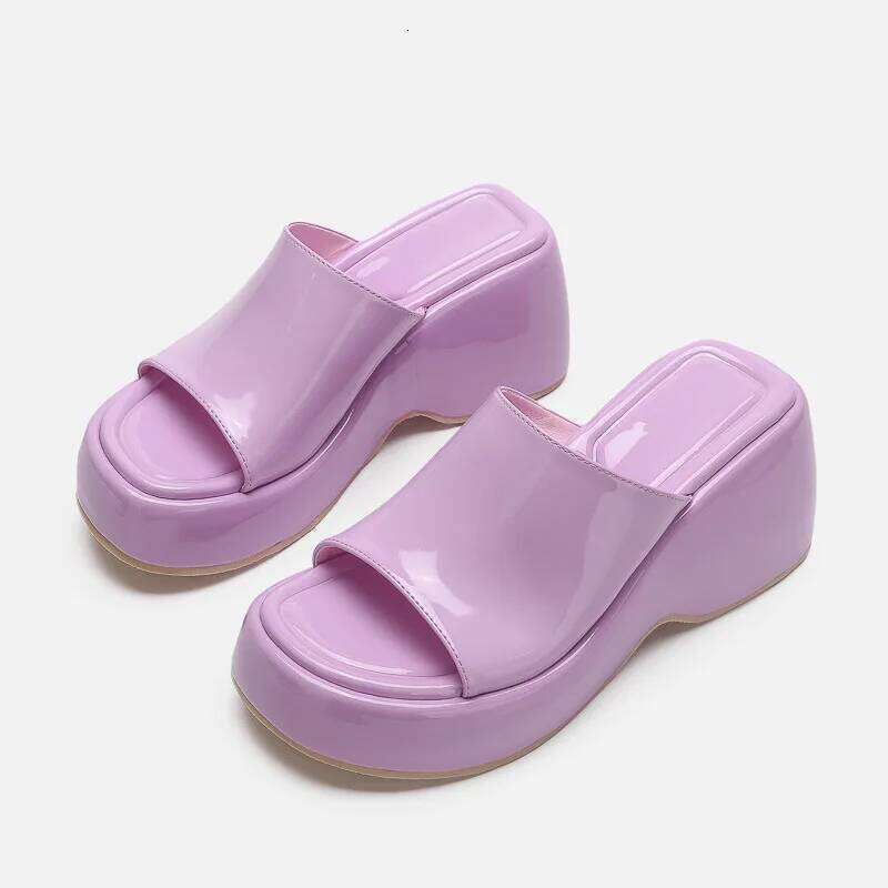 High Heeled Women's Slippers Platform Thick Wedges Sandals Women Slingback Fashion Design Metallic Casual Summer Shoes