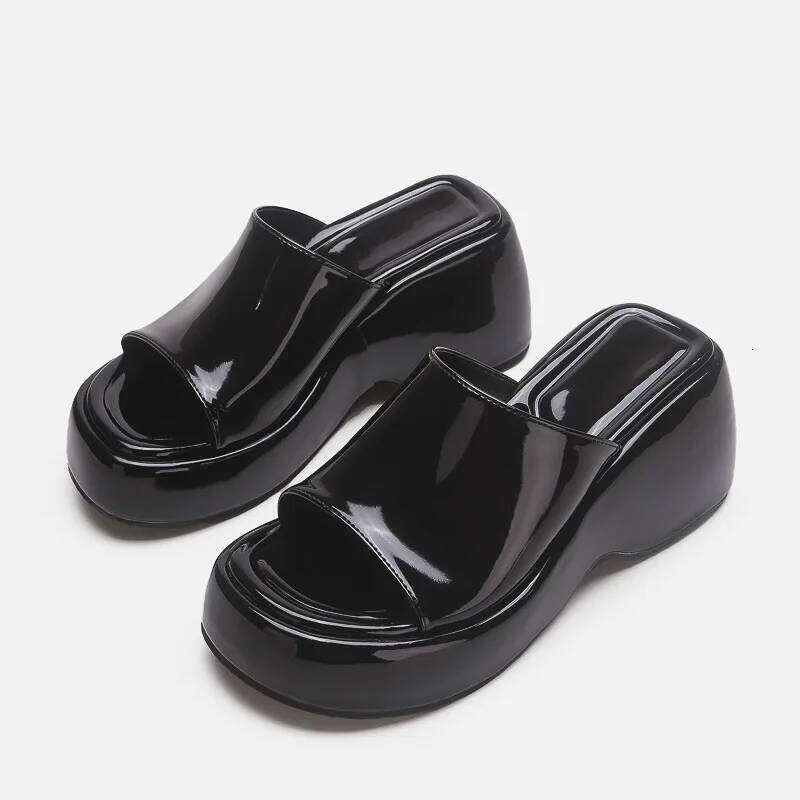 High Heeled Women's Slippers Platform Thick Wedges Sandals Women Slingback Fashion Design Metallic Casual Summer Shoes