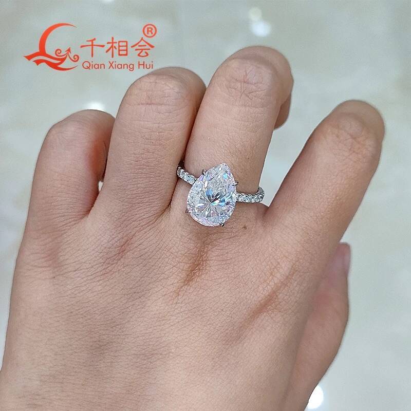 6ct Pear Shape Full D VVS White Melee Moissanite Eternity Band Ring 10x14mm 925 Sterling Silver Engagement Ring for Ladies