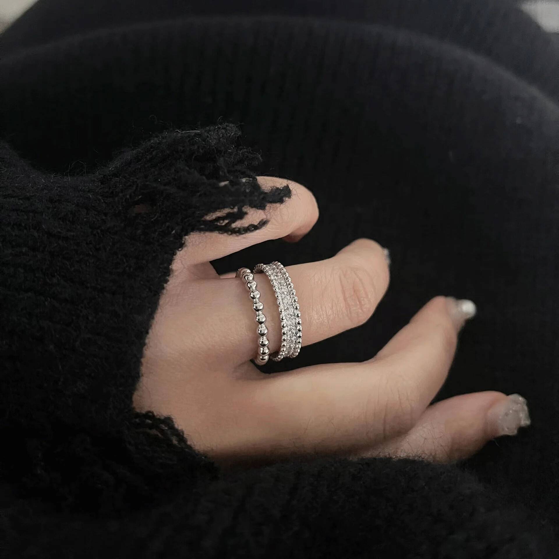 KNOBSPIN D VVS1 Moissanite Rings for Women Stackable Full Eternity Wedding Band 18K White Gold Plated s925 Sterling Silver Ring