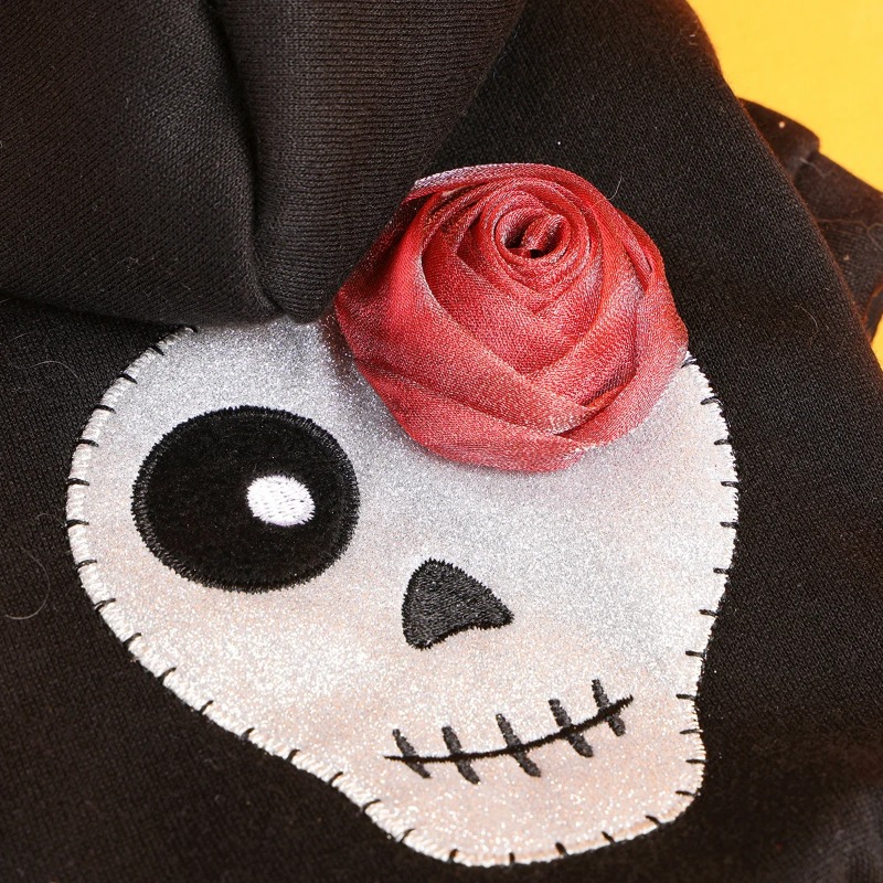 Skull Halloween Pet Sweater Clothes Dog Cat Black Thickened Funny White Skull Embroidered Button Hooded Jacket