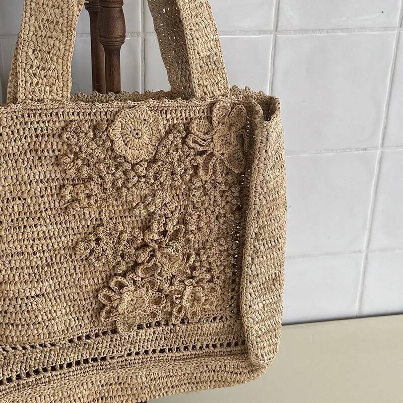 Summer Flower Woven Tote Bohemian Travel Straw for Women Handbags Designer Shoulder Bags Bali Beach Bag Shopper Purses high-quality